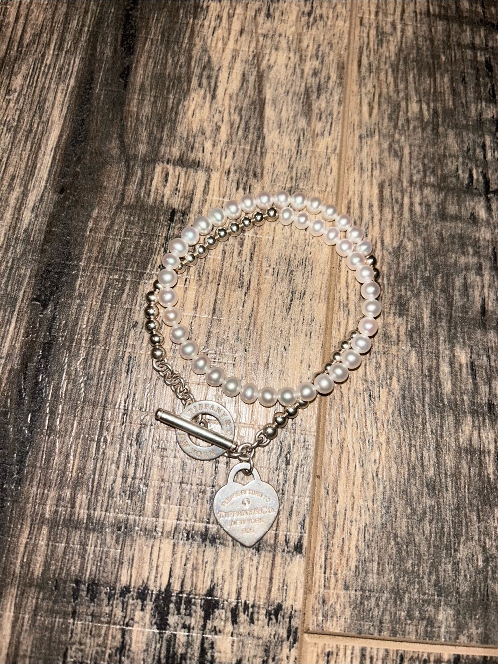 Tiffany & Co. Pearl and Silver Wrap Bracelet with Heart Tag - Picture 2 of 4